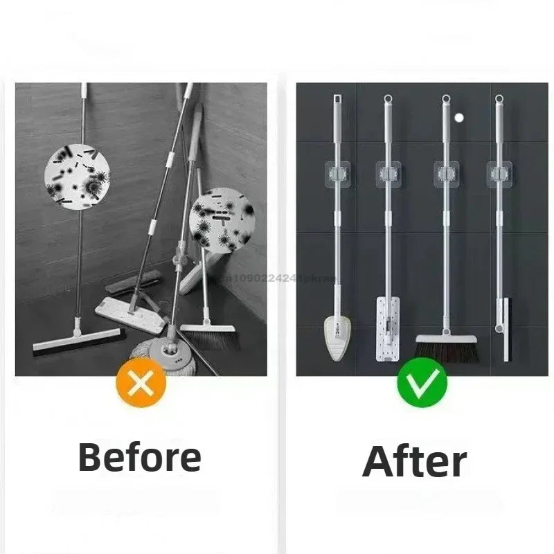 Self-Adhesive Mop Holder Wall Mounted Broom & Mop Organizer