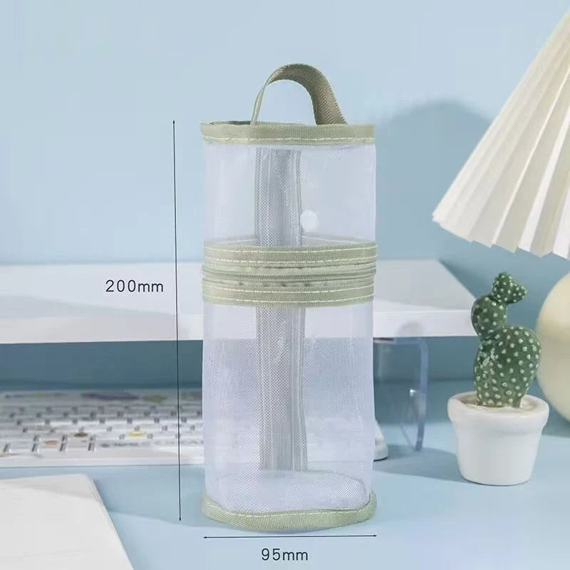 Clear Mesh Pencil Case Portable Standing Pen Holder Organizer