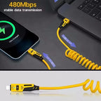 4 in 1 65W Spring Short Data Cable Quick Charger Wire Spring USB Cable for iPhone 16 15 14 13