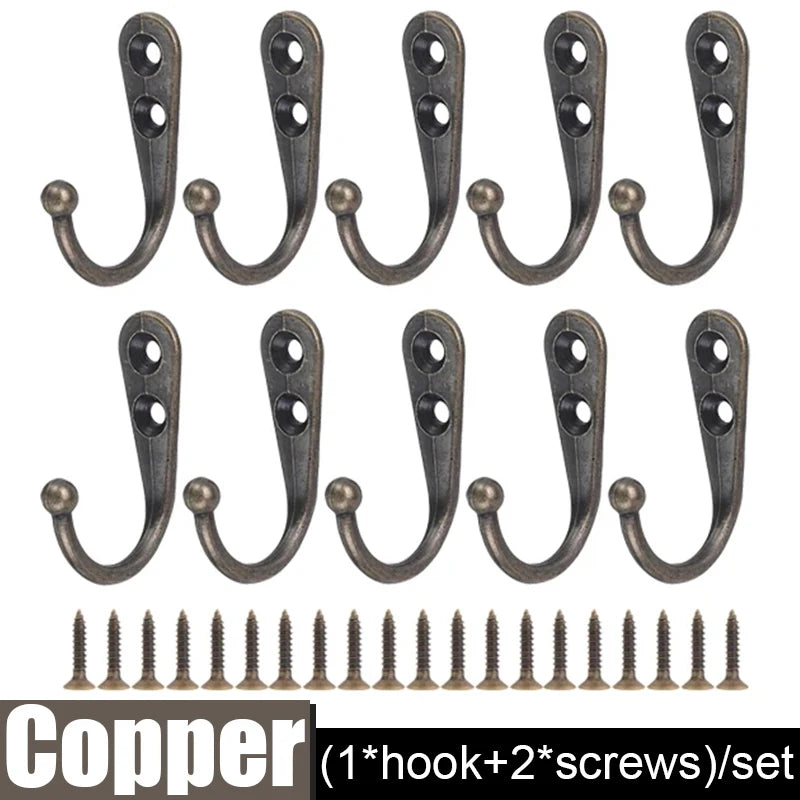 Alloy Wall Hooks with Screws Coat, Towel & Bag Hanging Hooks