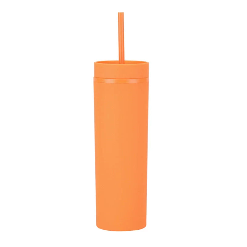 Double Wall Skinny Tumbler 473ml/480ml Cup with Straw & Lid