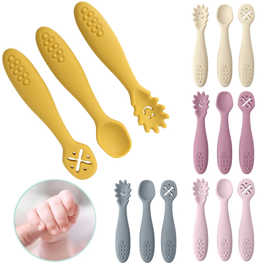 3PCS Baby Learning Spoon Set Soft Feeding Spoons for Toddlers