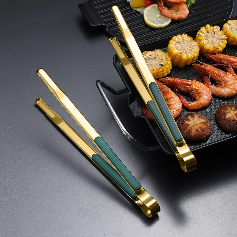 Gold Stainless Steel Food Tongs – Non-Slip BBQ, Salad & Bread Serving Tongs Secondary image
