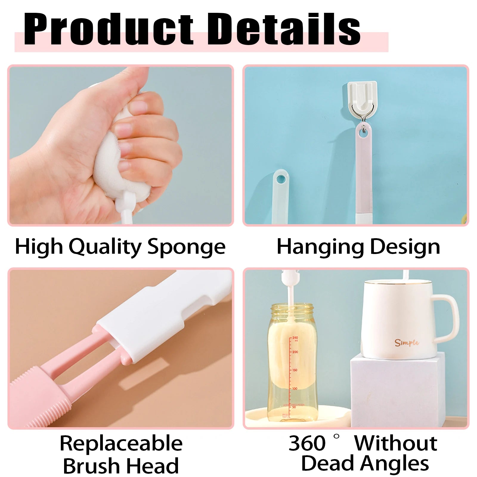Sponge Bottle Brush Long Handle Cup Cleaner