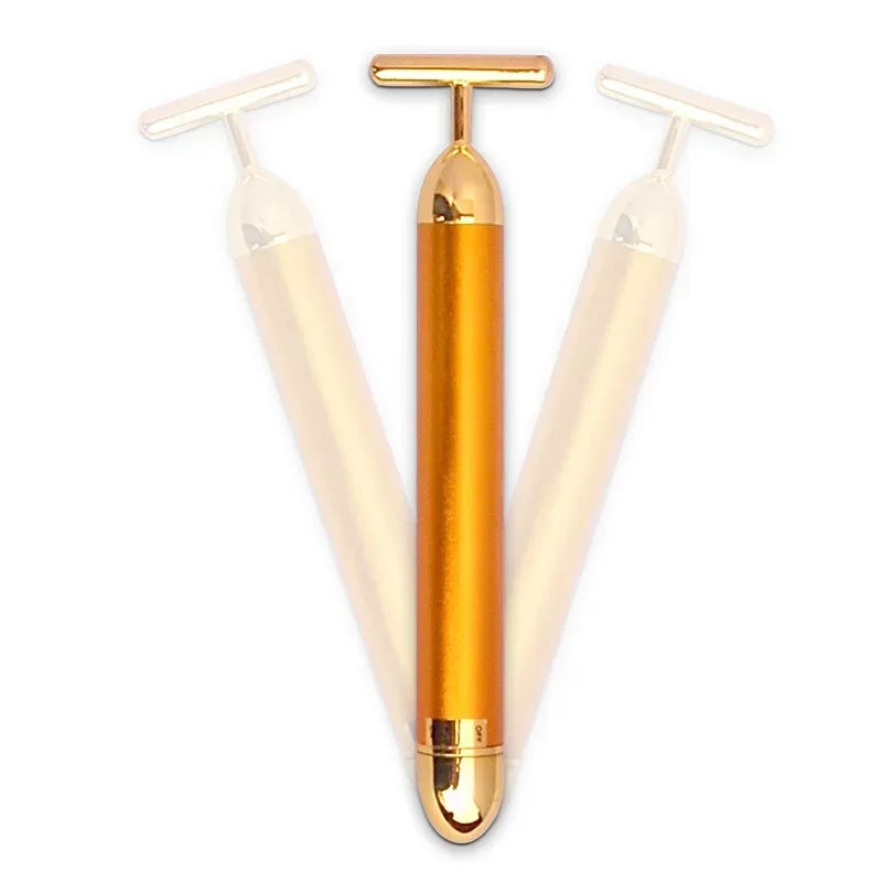 24K Gold T Shape Beauty Bar Face Roller Pulse Firming Massager