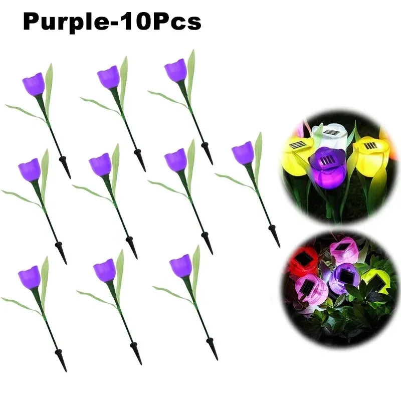 Solar Tulip Rose Flower Lights for Waterproof Garden Decor
