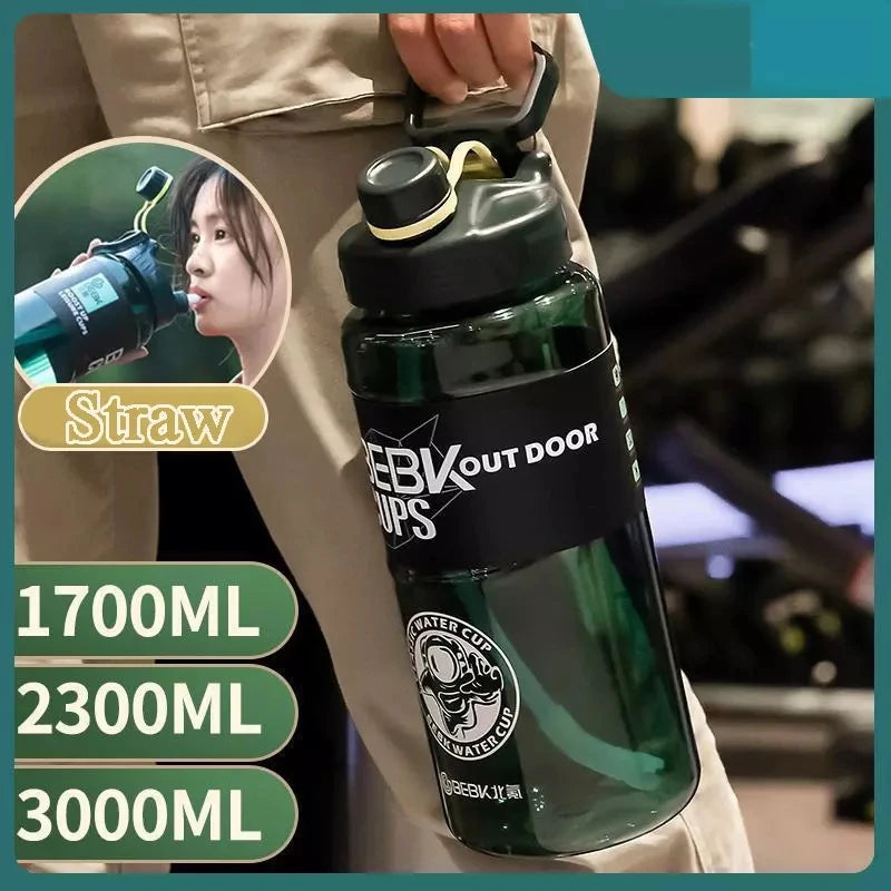 2L Motivational Water Bottle with Straw Fitness Jug