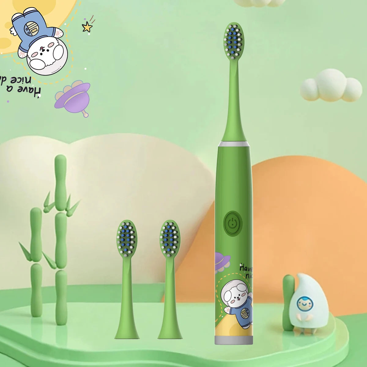 Kids Electric Toothbrush Cartoon Space Series Soft Cleaning Brush