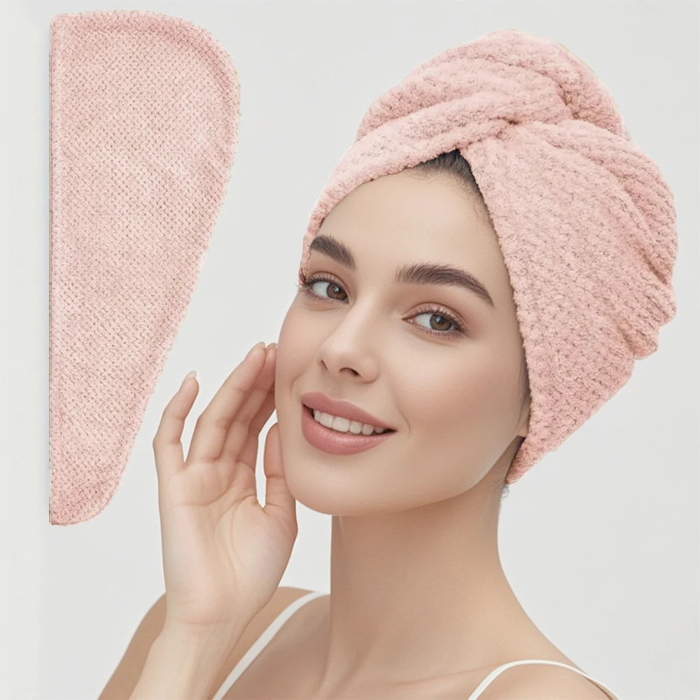 Absorbent Hair Towel Wrap Button Fast Dry Hair Turban for Women