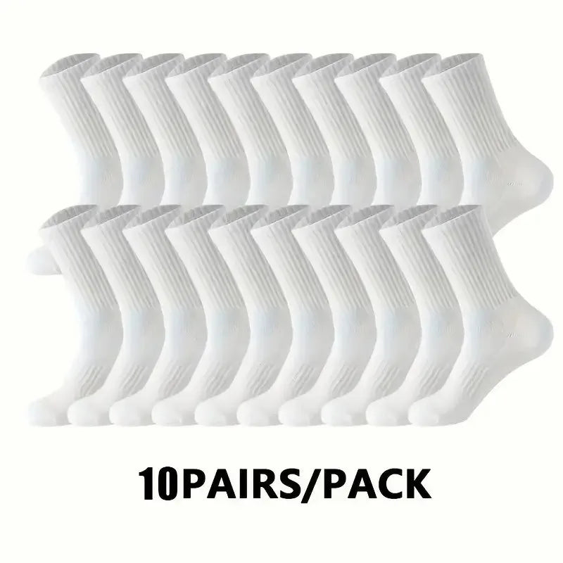 5/10/20 Pairs Solid Crew Socks Breathable Sweat-Absorbing All Season