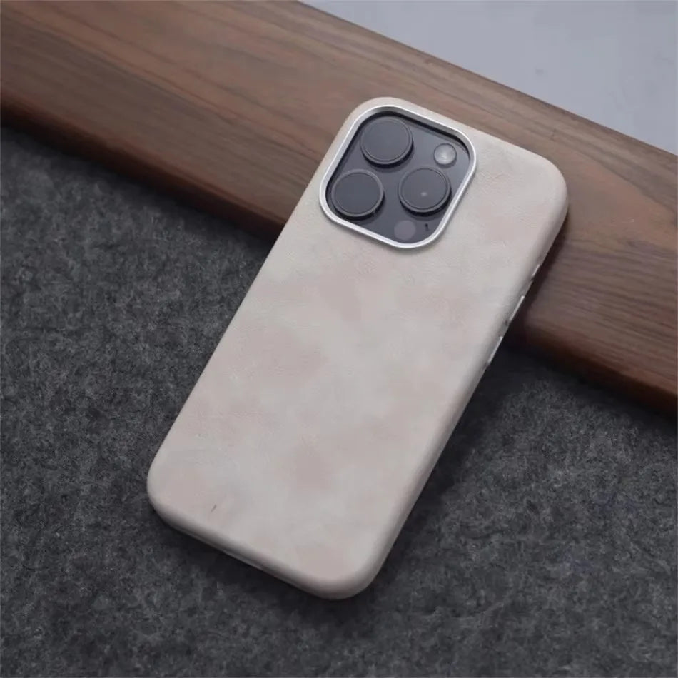 Retro Leather MagSafe Case for iPhone 12 13 14 15 16 17 Pro Max