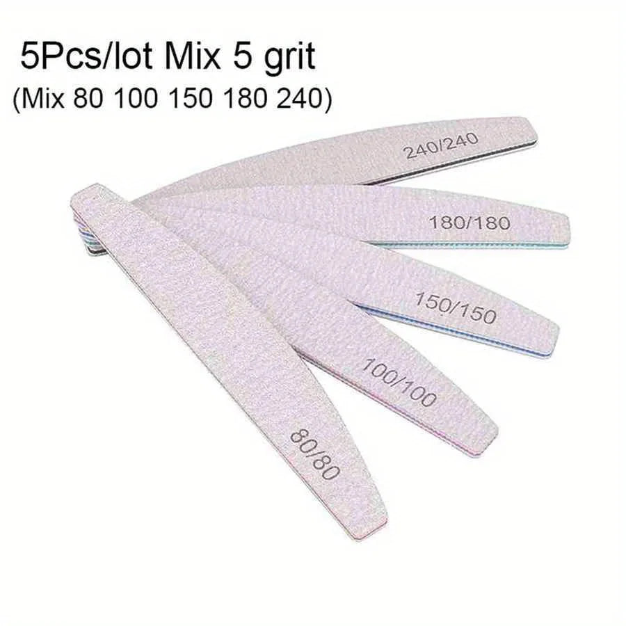Professional Nail File Set 80-240 Grit Half Moon Nail Buffer
