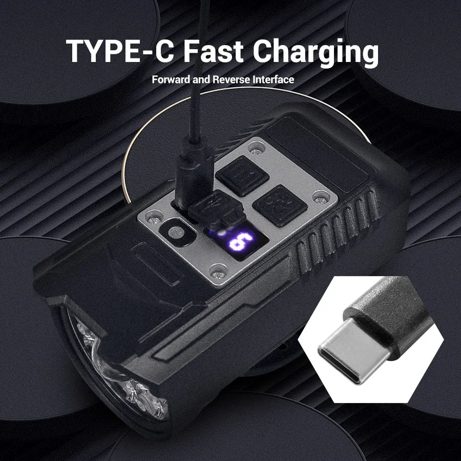 9LED Type-C Rechargeable Bike Flashlight Waterproof Light