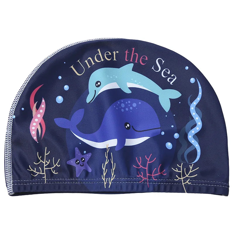 Kids Cartoon Swimming Cap Elastic Fabric Swim Hat