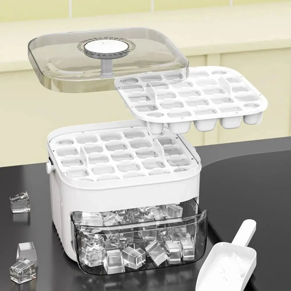 50 Cube Ice Maker UK Easy Press Ice Tray With Lid Refrigerator Ice Box
