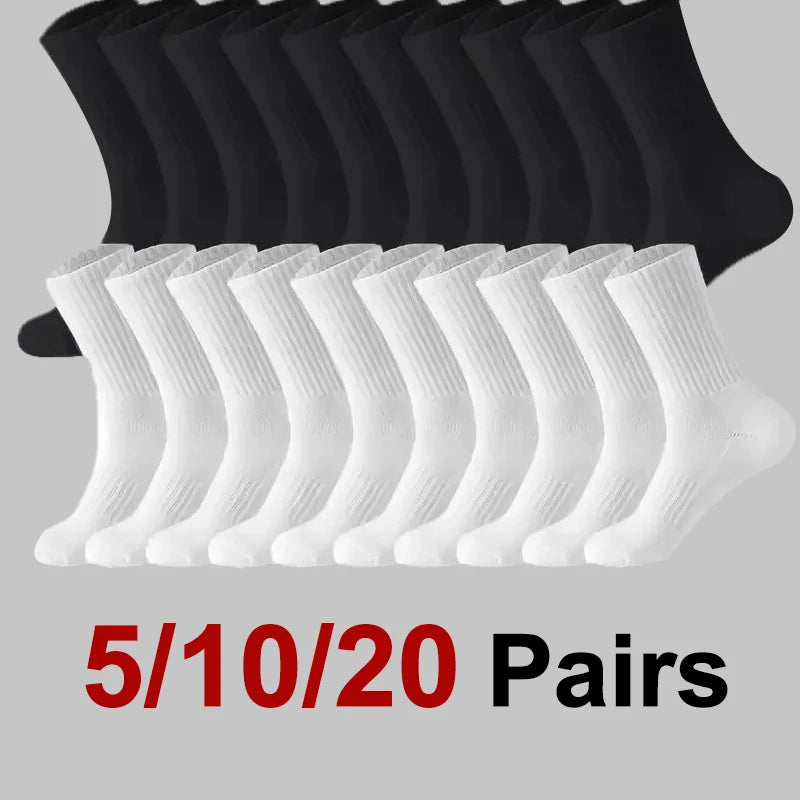 5/10/20 Pairs Solid Crew Socks Breathable Sweat-Absorbing All Season