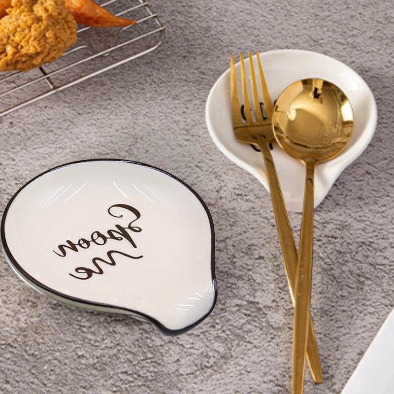 Ceramic Spoon Rest White Utensil Holder Main image