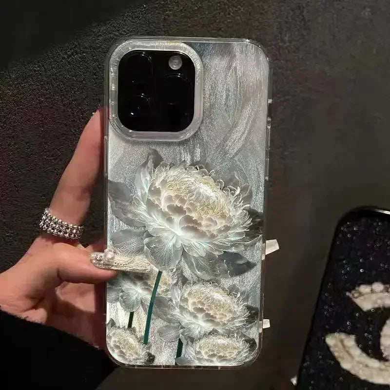 Golden Lotus Feather Case for iPhone 11 12 13 14 15 16 Pro Max