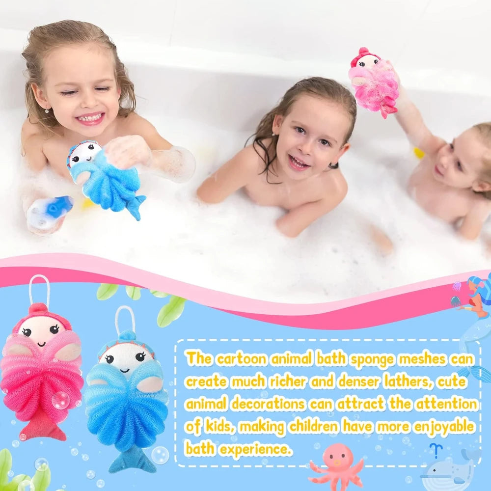 2PCS Kids Cartoon Bath Loofah Soft Bath Sponge Body Scrubber