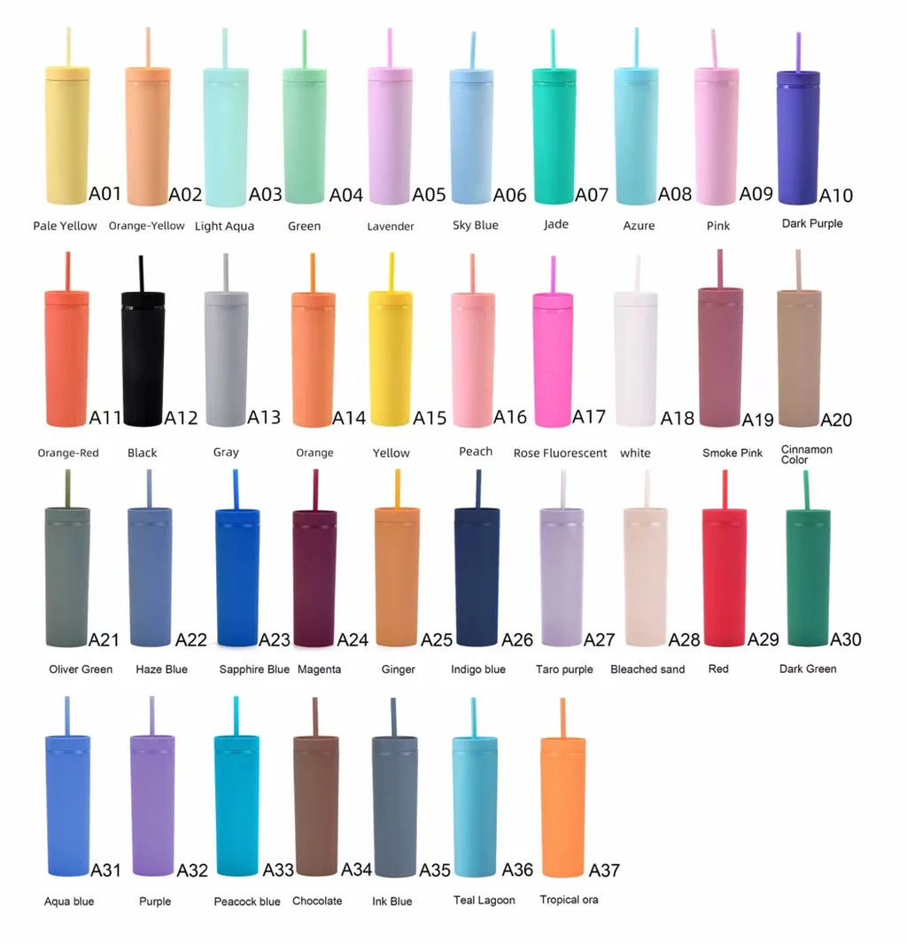Double Wall Skinny Tumbler 473ml/480ml Cup with Straw & Lid