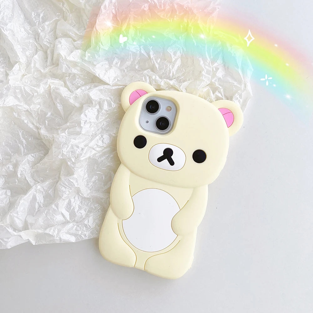 Cute Rilakkuma Bear Silicone Case for iPhone 12 13 14 15 16 17 Pro Max