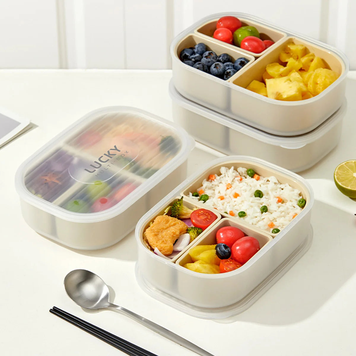 WORTHBUY 3 Grid Lunch Box Microwave Safe Detachable Bento Container Main image