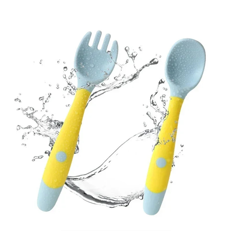 Baby Silicone Spoon & Fork Set Soft Bendable Toddler Feeding Utensils