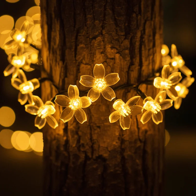 Solar Cherry Blossom Fairy Lights Outdoor Garden Lamp