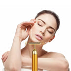 24K Gold T Shape Beauty Bar Face Roller Pulse Firming Massager