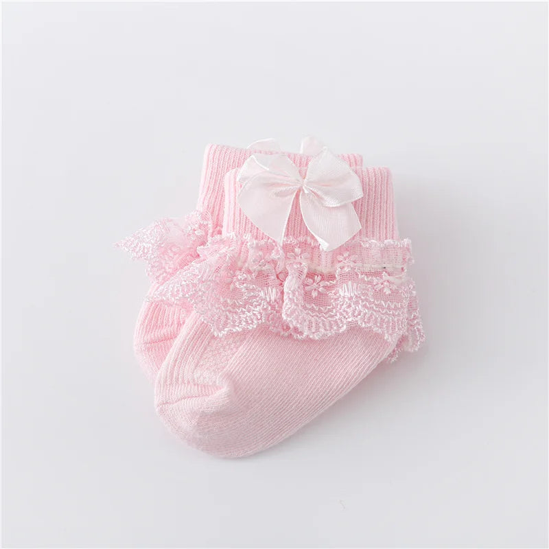 Newborn Baby Girl Lace Socks Princess Bow Cotton Socks 0-24M