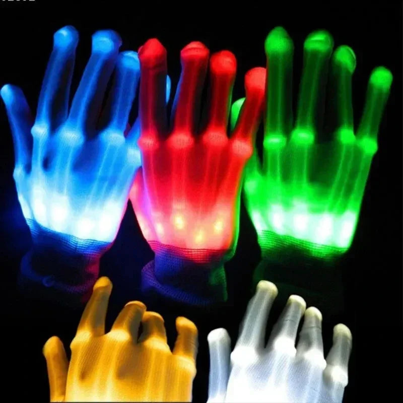 Light Up Gloves Halloween Skull Costume Party Rave Glow Gloves