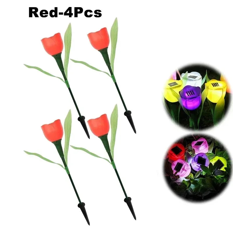 Solar Tulip Rose Flower Lights for Waterproof Garden Decor