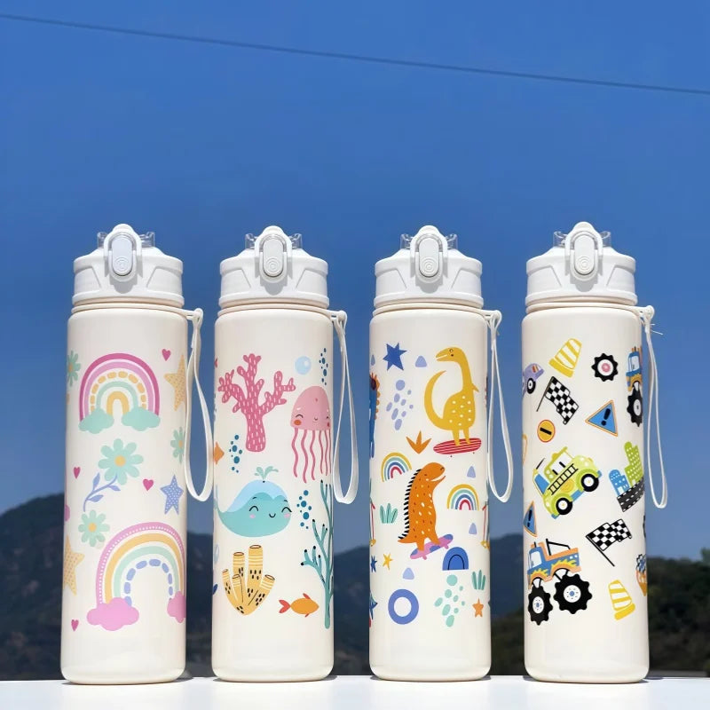 750ml Dinosaur Kids Water Bottle Leakproof Straw Cup