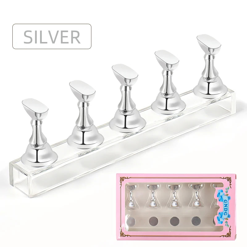 5Pcs Nail Tip Holder Magnetic Crystal Base Nail Art Practice Stand