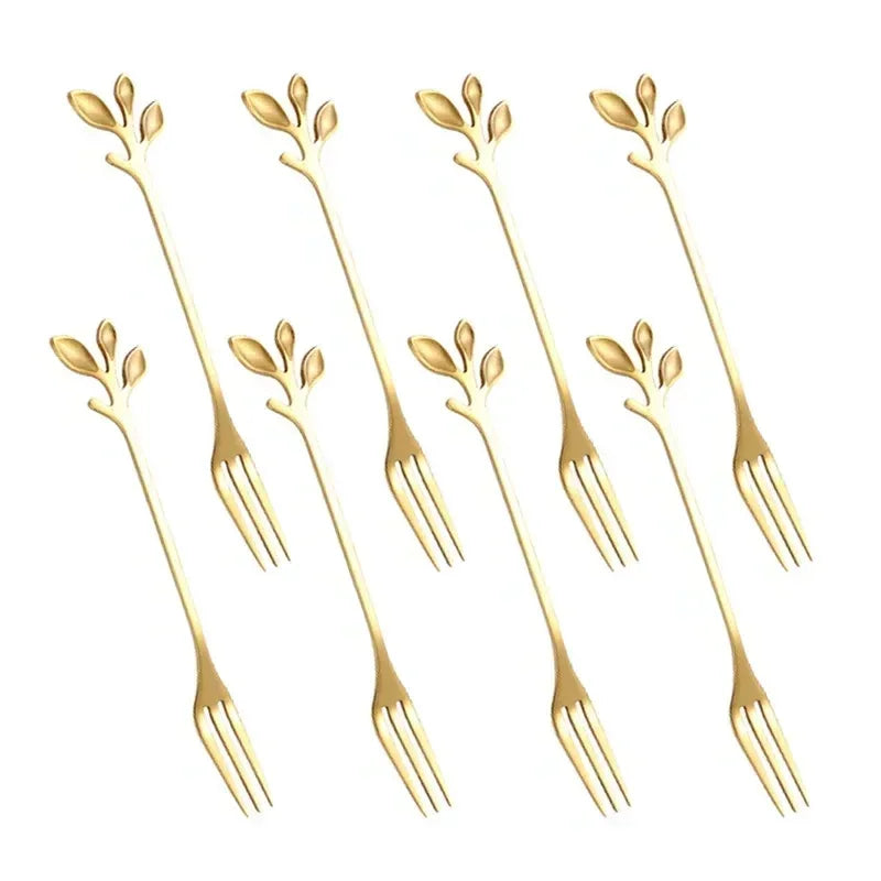 Leaf Coffee Spoon Set Stainless Steel – Gold & Silver Dessert Stirring Spoons