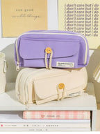 Cute Canvas Pencil Case Large Opening Student Stationery Bag
