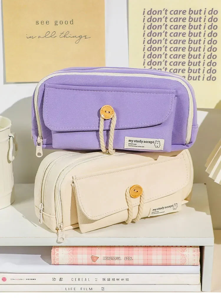 Cute Canvas Pencil Case Large Opening Student Stationery Bag