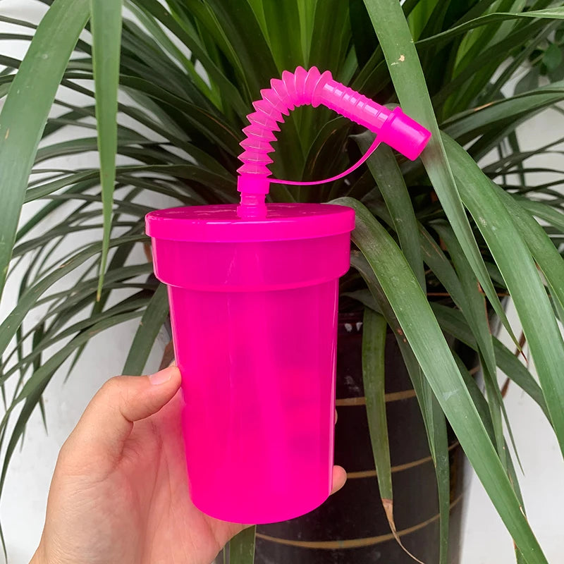 Neon Sipper Cups Reusable Spill Proof Cups with Lid & Straw
