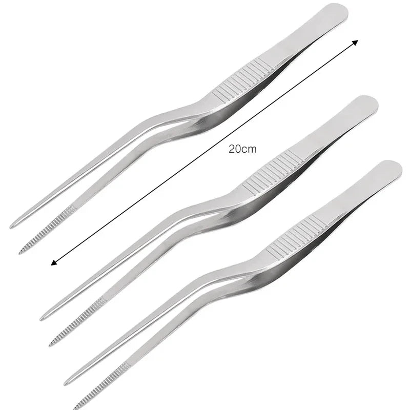 Kitchen Tweezers Stainless Steel – BBQ Food Clip & Cooking Tongs (1/3Pcs)