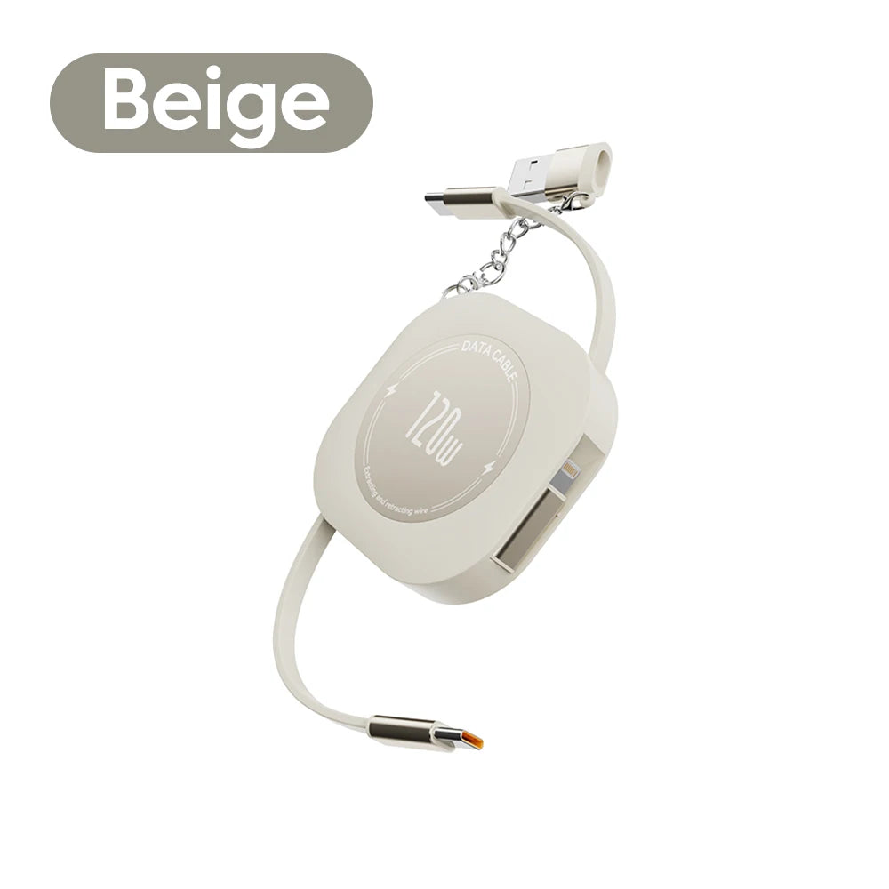 120W USB C Retractable Cable Fast Charge with USB Data Cord Adapter for Phone