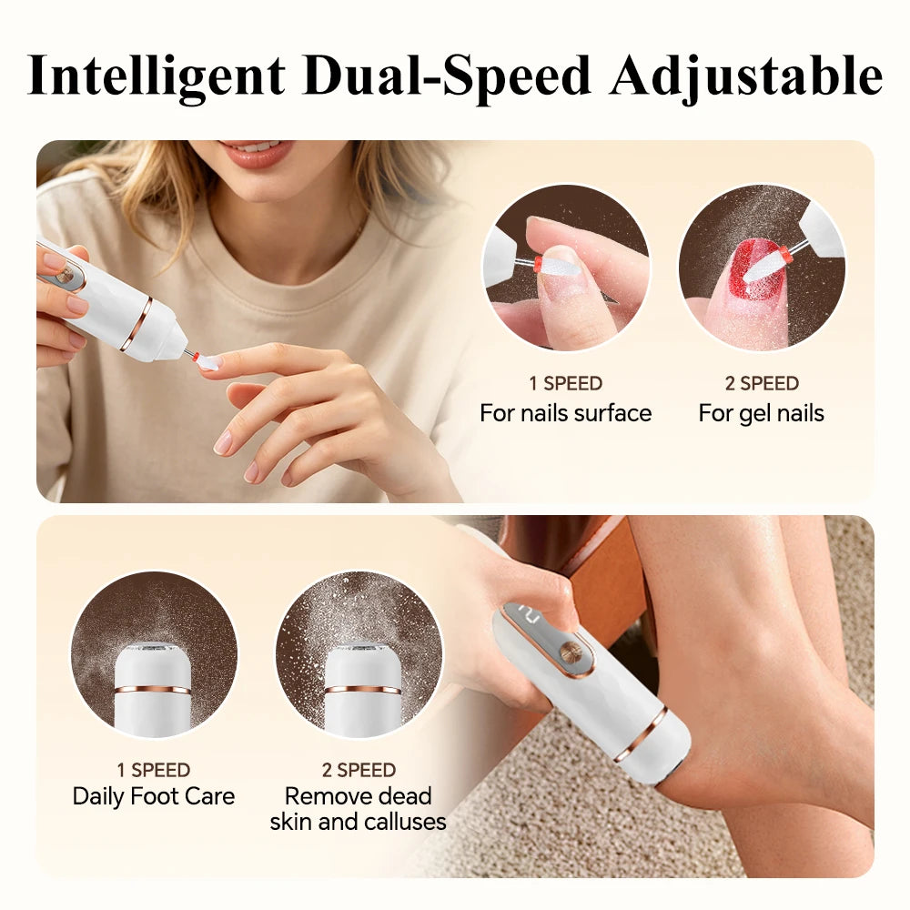 2-in-1 Electric Nail Foot File Callus Remover Replaceable Heads Tool