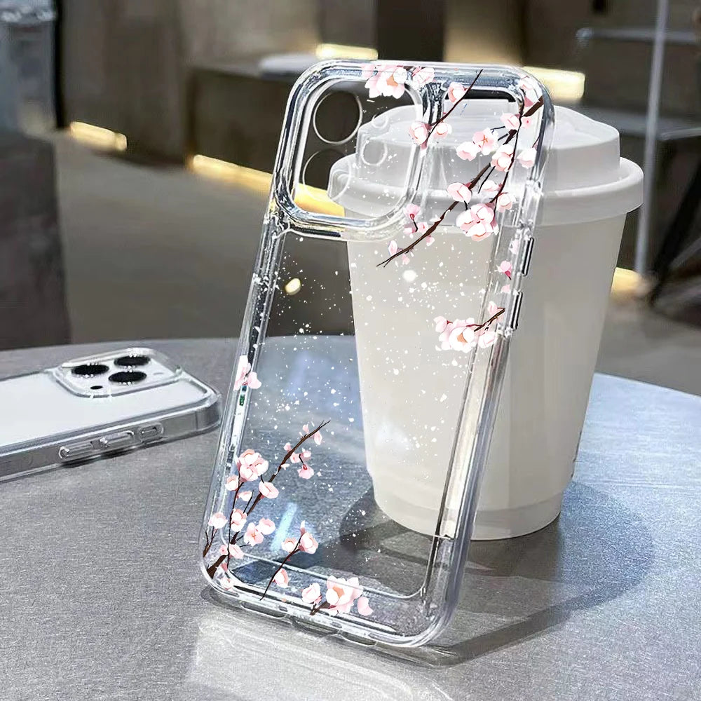 Transparent Floral Case for iPhone 11 12 13 14 15 16 Pro Max