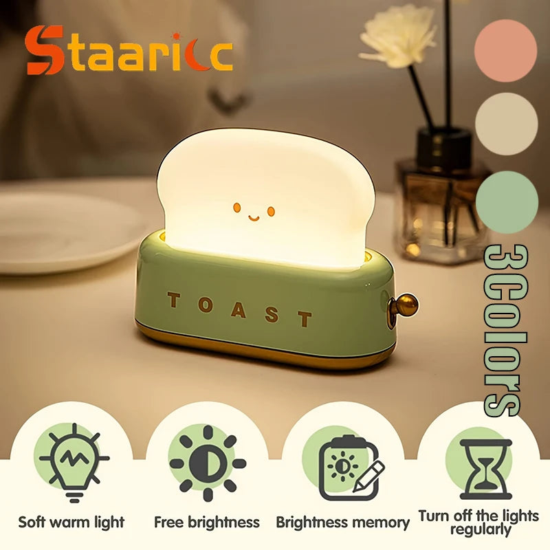 Cute Toaster Night Light Rechargeable Bedside Lamp