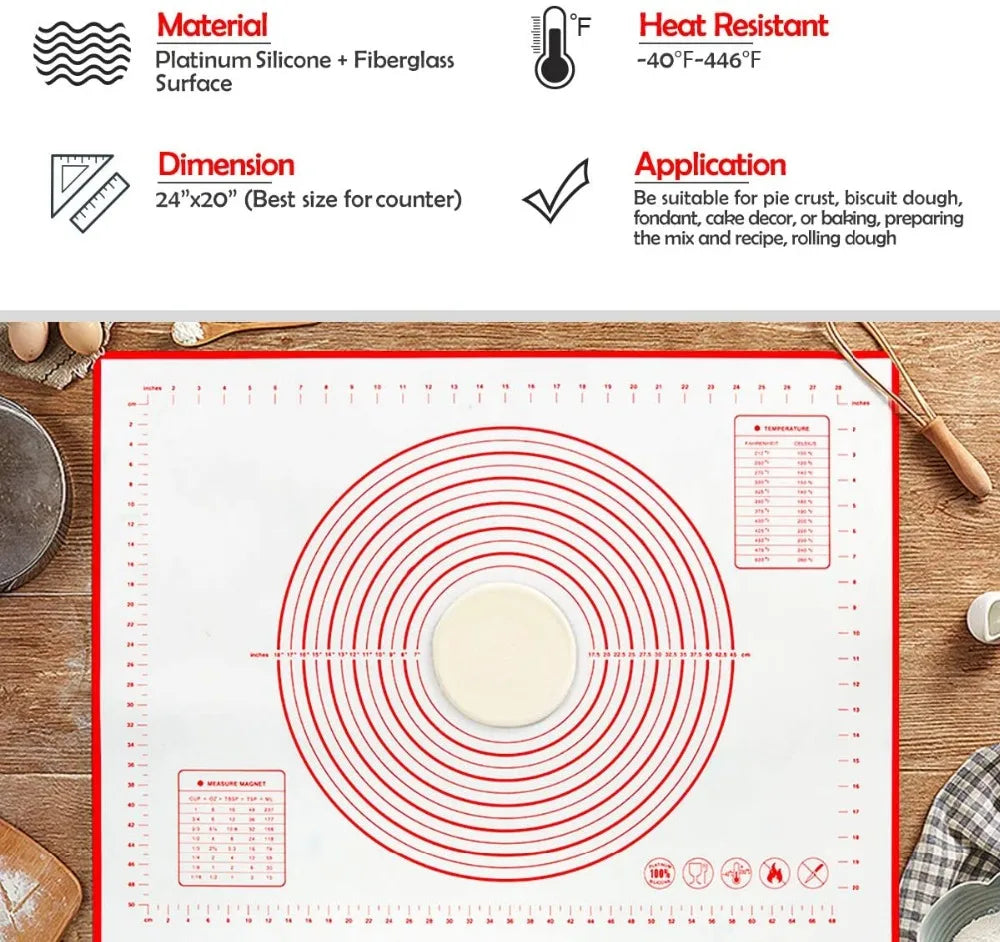 UNTIOR Silicone Baking Mat Non-Stick Dough Kneading & Pizza Rolling Pad