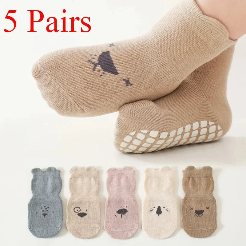 3/5 Pairs Baby Non-Slip Animal Socks for Boys & Girls