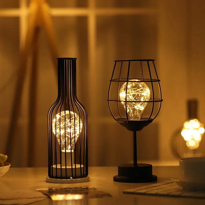 Iron Wire Cage LED Night Light for Bedroom & Living Room