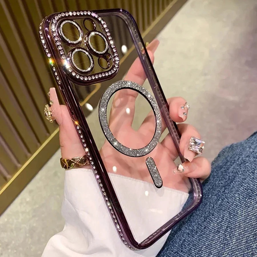 Glitter Diamond Magnetic Case for iPhone 17 16 15 14 13 12 11 Pro Max