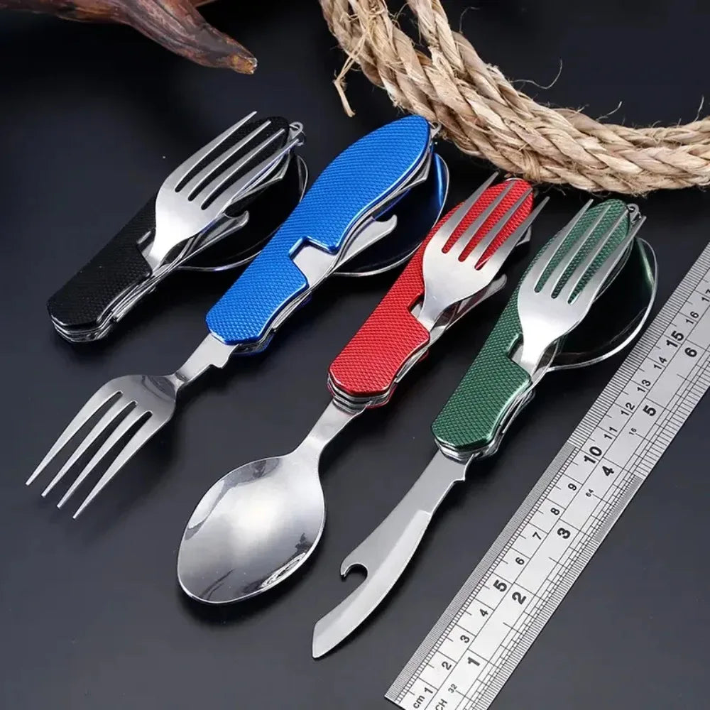 4-in-1 Foldable Camping Cutlery Set Portable Stainless Steel Utensil