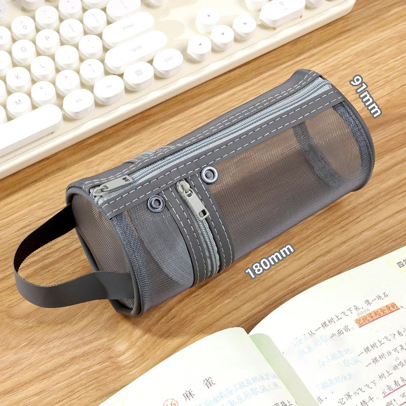 Clear Mesh Pencil Case Portable Standing Pen Holder Organizer
