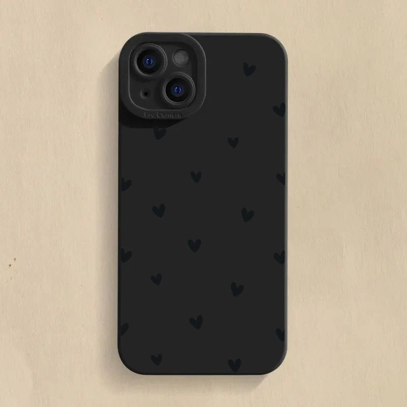 Black Love Heart Case for iPhone 11 12 13 14 15 16 17 Pro Max